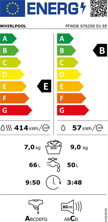 Energie-Label Whirlpool Waschmaschine FFWDB 976258 SV EE