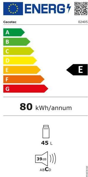 Energy Label Cecotec Frigorfico Bolero Cool- Market TT Origin 45 Red E (45 l)