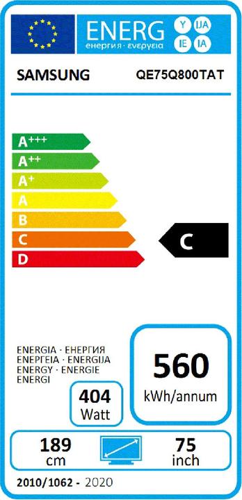 Energie-Label Samsung QE75Q800T (75", QLED, 8K, 2020)