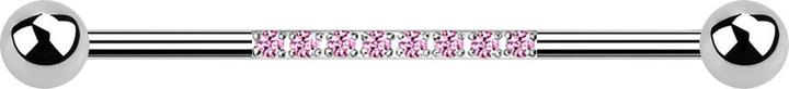Star Piercing Barbell silber mit zwei Kugeln acht Kristalle pink (ohne Messing, Chirurgenstahl 316L)