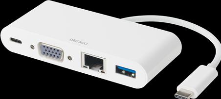 Produktbild Deltaco Connection station C type VGA + USBC PD 60 + USBA + RJ45 (USB-C, 4 Ports)
