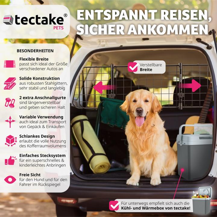 Immagine prodotto tectake griglia di protezione per cani Balu, regolabile in larghezza, 2 cinture di sicurezza (Cane, Riflettori)