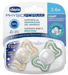 Produktbild Chicco Physiologischer Beruhigungssauger PHYSIO FORMA LIGHT Silikon GLOWING NEUTRAL 2-6m 2 Stk (2 x, 2 - 6 Jahre)