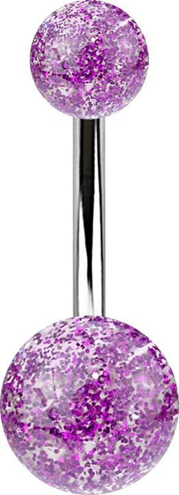 Produktbild Star Piercing Banane silber mit zwei Glitter Kugeln violett (Acryl, ohne Messing, Chirurgenstahl 316L)
