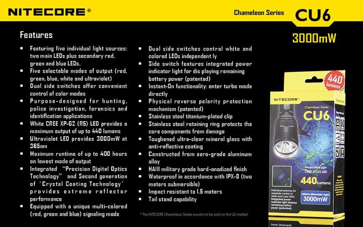 Actual product image Nitecore Chameleon CU6 with UV LED (14.30 cm, 440 lm)