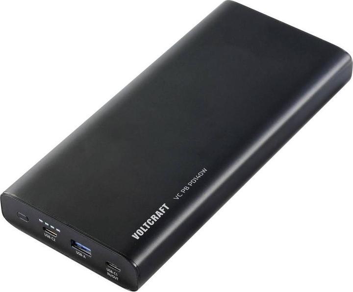 Actual product image Voltcraft VC PB PD140W Powerbank 22400 mAh Quick Charge 3.0, Power Delivery 3.0 Li-Ion Black (matt) Statusan (22400 mAh, 5 W, 82.88 Wh)