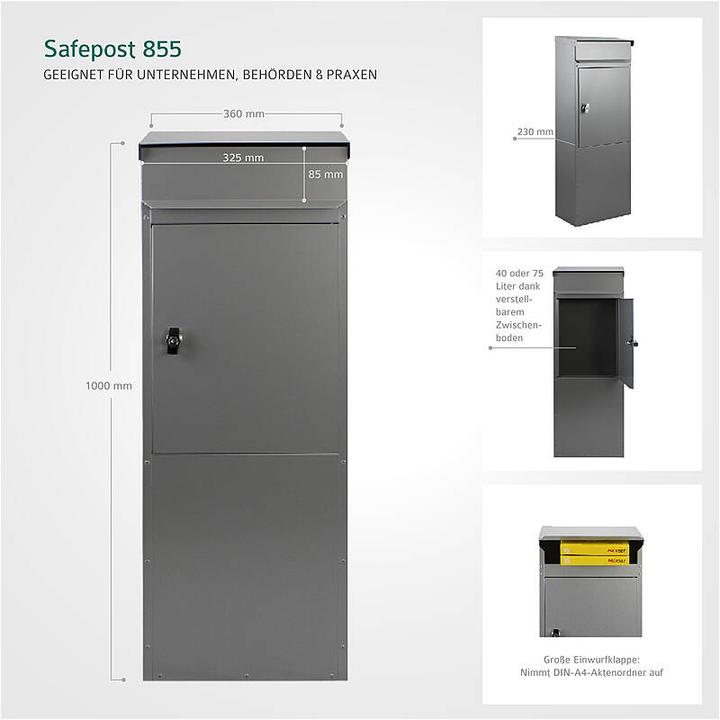 Produktbild SafePost 855 Briefkasten Silbergrau