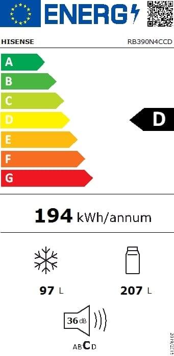 Etichetta energetica Hisense RB390N4C (304 l)
