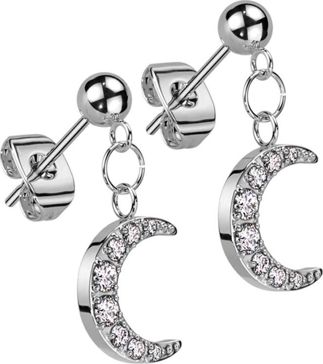 Image du produit Star Piercing Boucles d'oreilles argent pendentif boule lune cristaux argent (Acier chirurgical 316L, sans laiton)