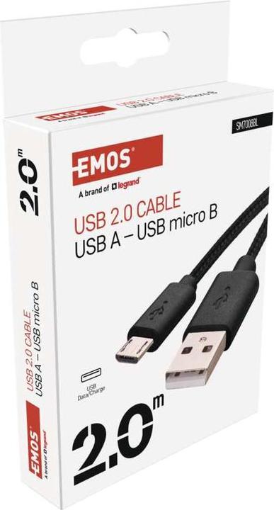 Produktbild Emos USB Kabel 2.0 A Stecker - micro B Stecker 2m, schwarz (2 m, USB 2.0)