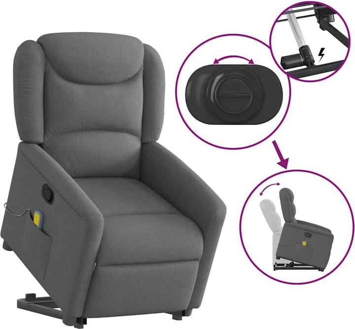 Produktbild VidaXL Massagesessel mit Aufstehhilfe Dunkelgrau Stoff