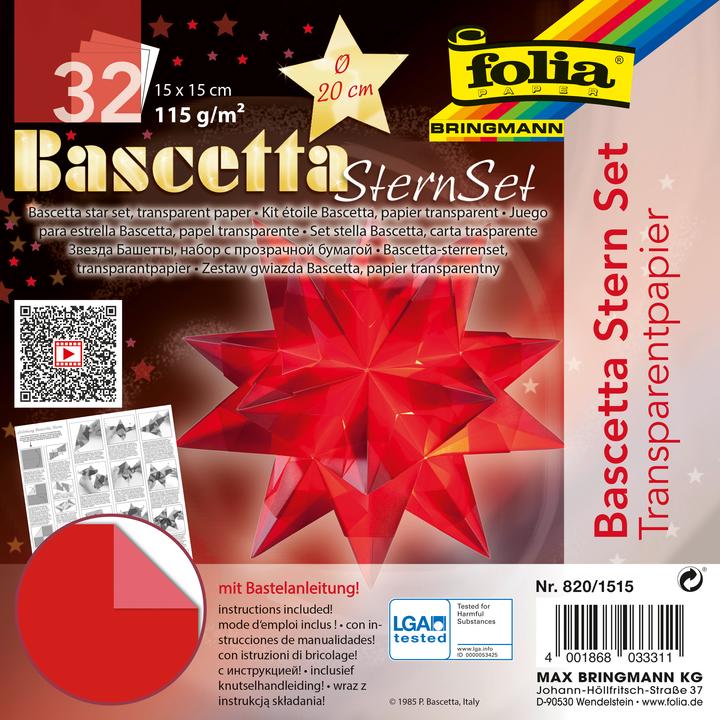 Produktbild Folia Faltblätter Bascetta-Stern midi rot (115 g/m², 1 x)