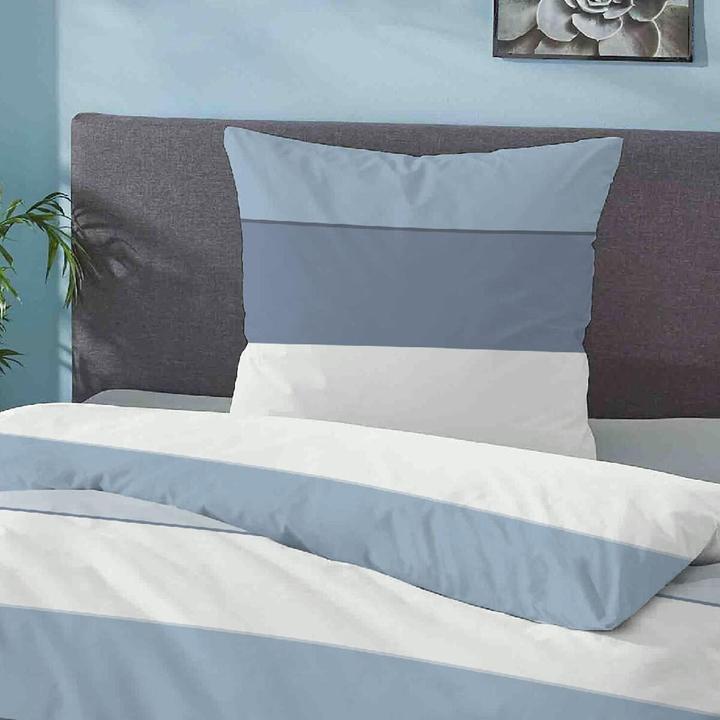 Actual product image Biberna Mako-Satin Bettwäsche Streifen 615210-220 taubenblau (Bedding set, 135x200 cm + 80x80 cm)