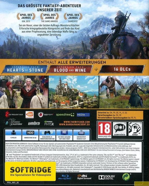 Image du produit Bandai Namco The Witcher 3: Wild Hunt - GOTY (PS4, Multilingue)