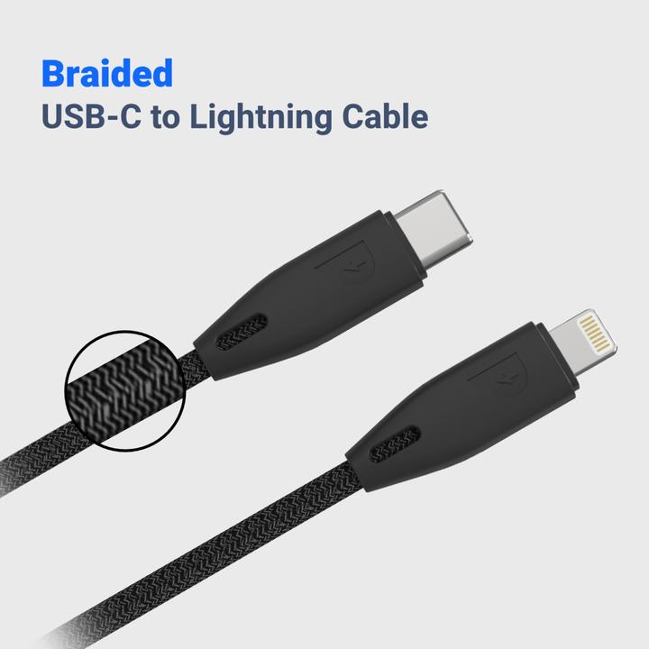 Image du produit Powerology Câble tressé USB-C vers Lightning 1.2M (1.20 m, USB 3.2 Gen 1)