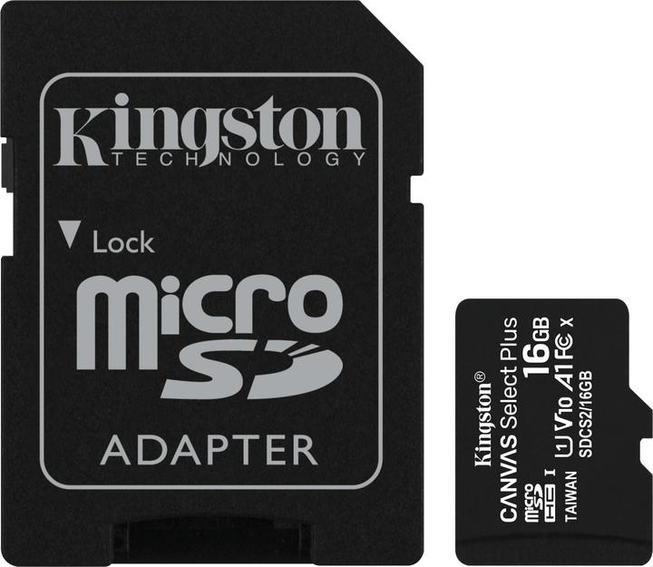 Image du produit Kingston Canvas Select Plus microSD 16GB Multi-Pack of 3 (16 Go, microSDHC, U1, UHS-I)
