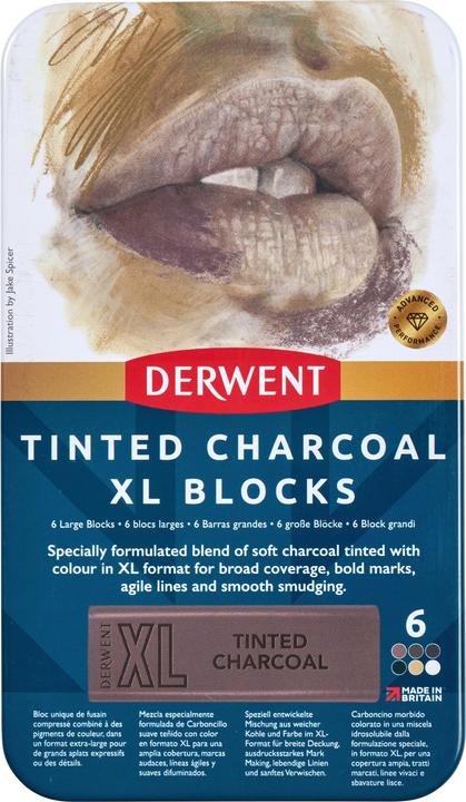 Actual product image Derwent Tinted Charcoal Xl Blocks Tin Of 6 (601057)