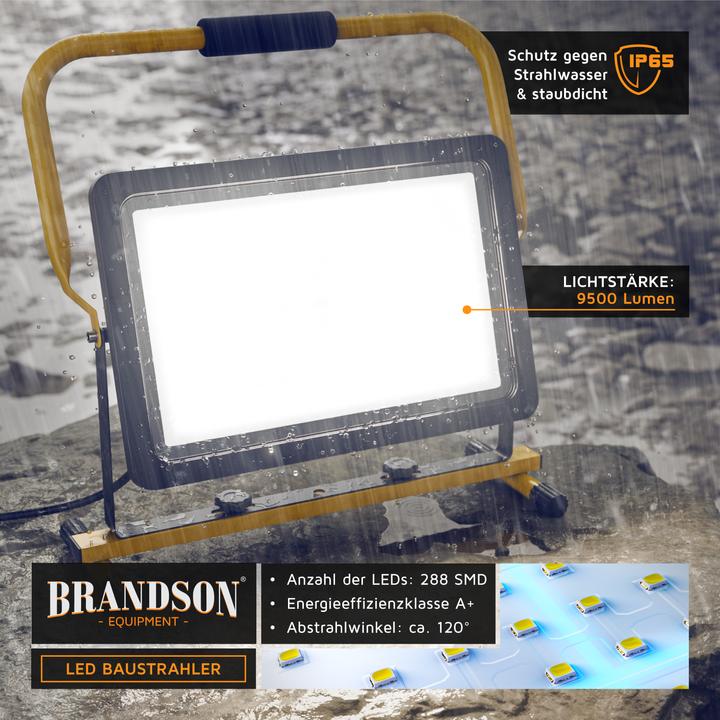 Produktbild Brandson Baustrahler, 200W, LED, Standgestell & Tragegriff, 16000 Lumen, Bauscheinwerfer, 4 m Kabel, IP65 (16000 lm)