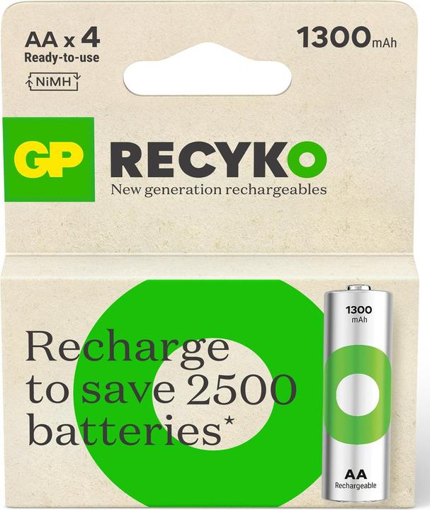 Immagine prodotto GP Batteries GP - Batterie ricaricabili ReCyko NiMH 130AAHCE, confezione da 4 pezzi (4 pz., AA, 1300 mAh)