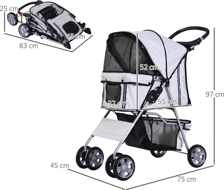 Produktbild PawHut Hundewagen mit Gitternetz (Hund, Faltbar)