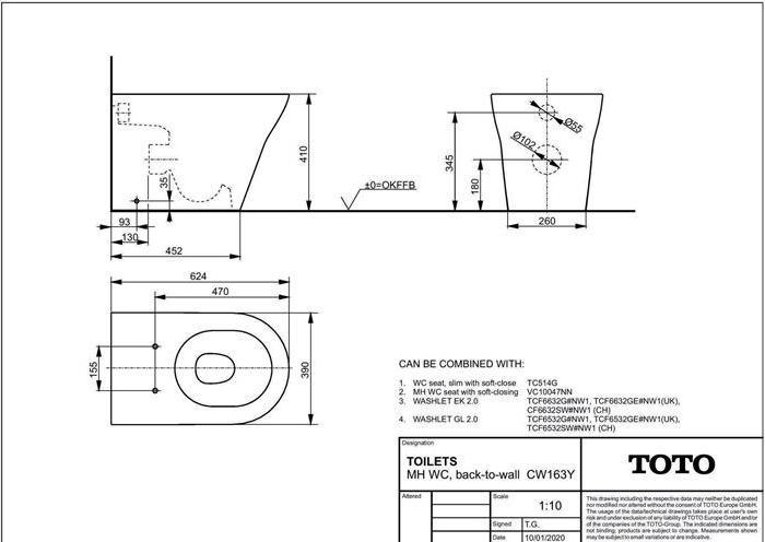 Image du produit TOTO MH WC au sol profond, sans rebord, sortie horizontale blanc