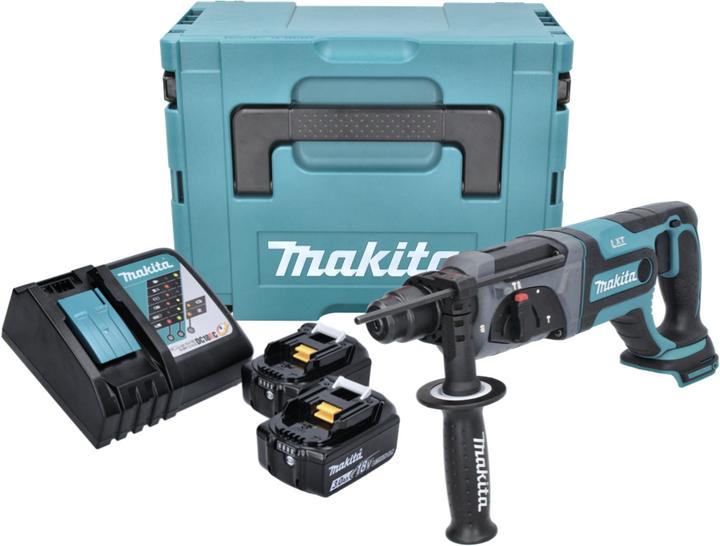 Actual product image Makita DHR 241 RFJ Cordless Rotary Hammer SDS-Plus 18V + 2x Batteries 3.0 Ah + 1x Fast Charger DC 18 (Rechargeable battery operated)