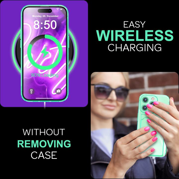 Produktbild Nalia Klar Transparente Neon Silikon Hülle Kartenhalter (Apple iPhone 16 Pro Max)