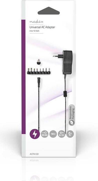 Image du produit Nedis Adaptateur secteur universel 7.5 W 3-12 V DC 1.10 m 2.0 A 8 Plug(s) Black (18 W)