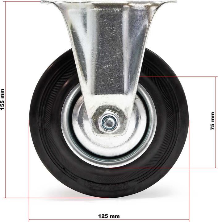 Immagine prodotto Wiltec Set di rulli da trasporto 125mm 2x Ruota a doppio arresto e 2x Ruota fissa, pneumatici pieni