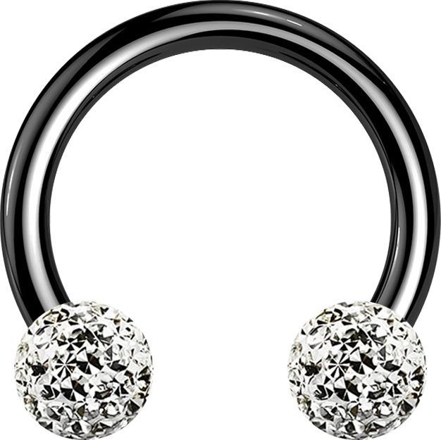 Star Piercing Circular Barbell schwarz mit zwei Kristall Kugeln silber Epoxy Schutzschicht (ohne Messing, Titan G23)