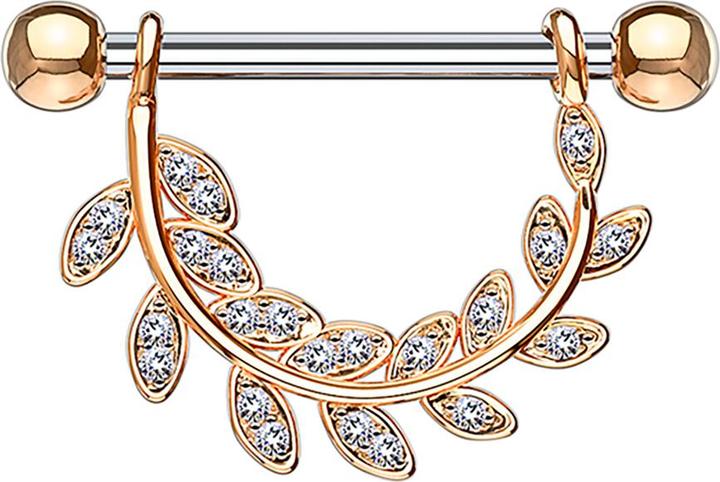 Star Piercing Barbell hängende Kristallblätter rosegold (Chirurgenstahl 316L, Messing)