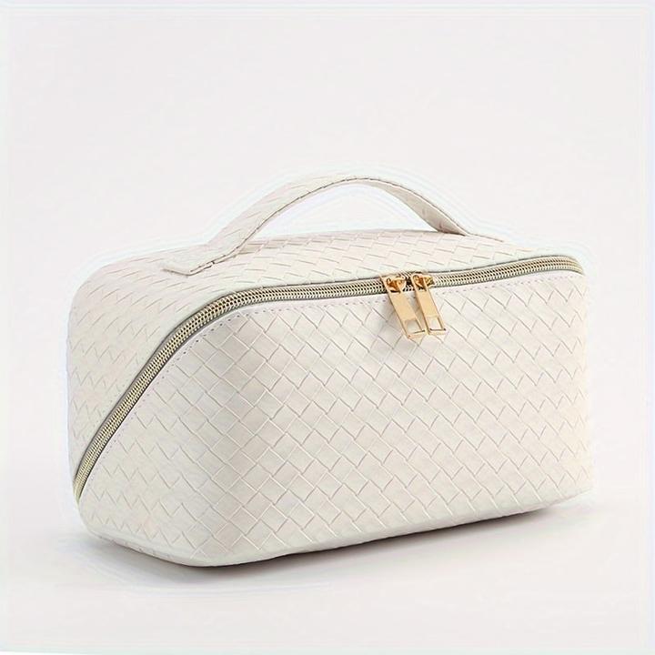 Only-Bags.Store Geräumige wasserdichte Kunstleder-Schminktasche mit Griff - tragbarer Reise-Kosmetik-Organizer mit