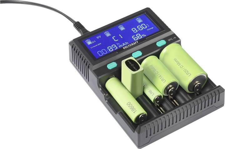 Produktbild Voltcraft IPC-4 Rundzellen-Ladegerät LiIon, LiFePO, NiMH, NiCd, LiFePO4 A, Mignon (AA), Micro (AAA) (1 Stk., 10440, 14500, 16340, 17335, 17500, 17670, 18490, 18650, 21700, 22650, 26500, 26650, 32650, AAA, A, AA, Sub-C, Ladegerät ohne Akku)