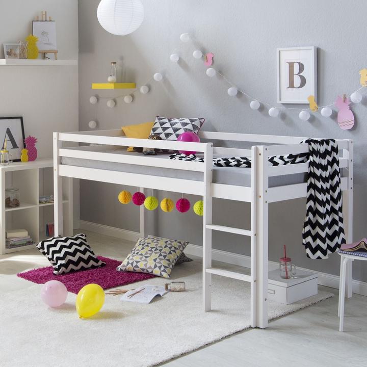 Actual product image Floki24 Loft bed play bed children's bed with slatted frame ladder solid wood, white - 90x200 cm (90 x 200 cm)
