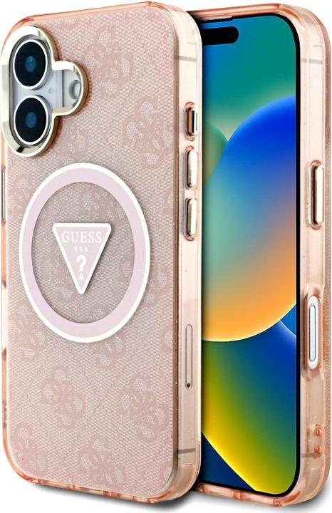 Immagine prodotto Guess Case IML Metal Glitter 4G Circle Triangle MagSafe for iPhone 16 pink (Apple iPhone 16)