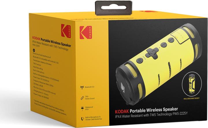 Image du produit Kodak PWS-2225Y Bike Buddy Haut-parleur Bluetooth (15 h, Fonctionnement sur secteur)