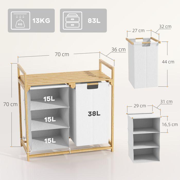 Actual product image Swisshandel24 Wäschekorb 4 Fächer Wäschesammler mit 2 ausziehbaren Wäschesäcken Weiss (83 l)