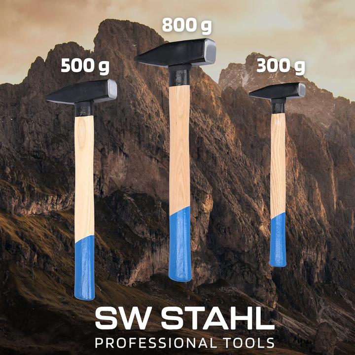 Produktbild SW-Stahl 50930L Schlosshammer-Set mit Stielschutz 3-teilig I Werkzeughammer aus Hickoryholz I Hammer (800 g)