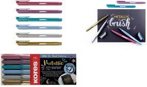 Actual product image Kores Fibre-tip marker Brush Tip Marker Metallic Style Brushpen in metallic colours, brush tip, ideal for (Assorted colours, 6 x)
