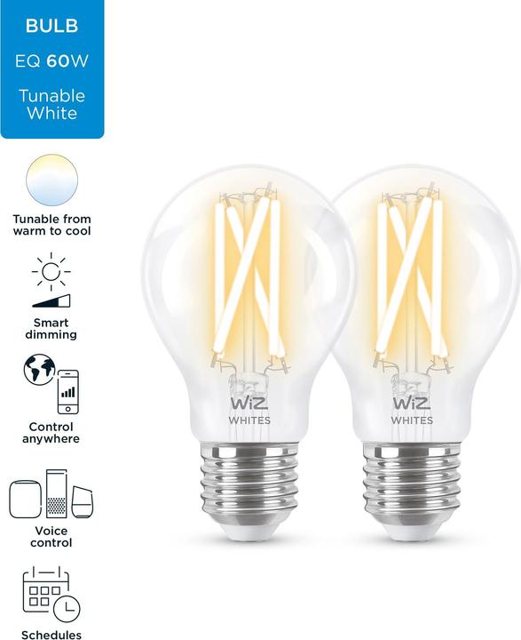 Image du produit WiZ Ampoule à incandescence (E27, 7 W, 806 lm, 2 x, E)