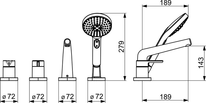 Actual product image Hansa HANSADESIGNO Style bath mixer, 4-hole, projection 190mm, 53122063