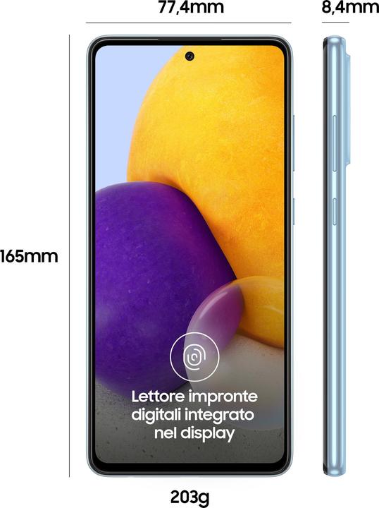 Image du produit Samsung Galaxy A72 UE (128 Go, Bleu, 6.70", Double SIM hybride, 64 Mpx, 4G)