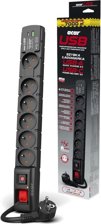 Produktbild Acar Surge Protector S6 USB A+C 6x French Pd