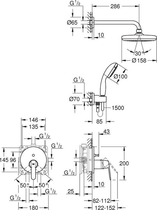 Produktbild Grohe Get Duschsystem Unterputz mit Vitalio Start 210