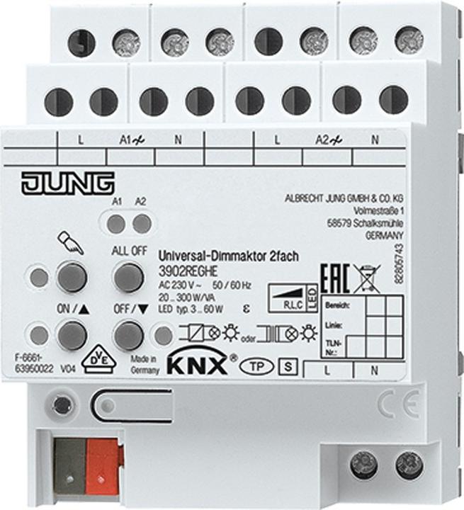 JUNG 3902 REGHE Acteur de variation universel KNX LED, AC 110... 3902REGHE (Actionneur de variateur)