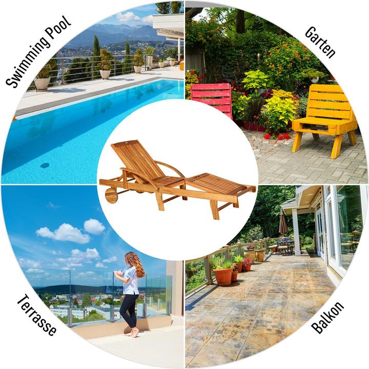 Image du produit Outsunny Chaise longue de jardin pliante en bois de sapin (195 cm)