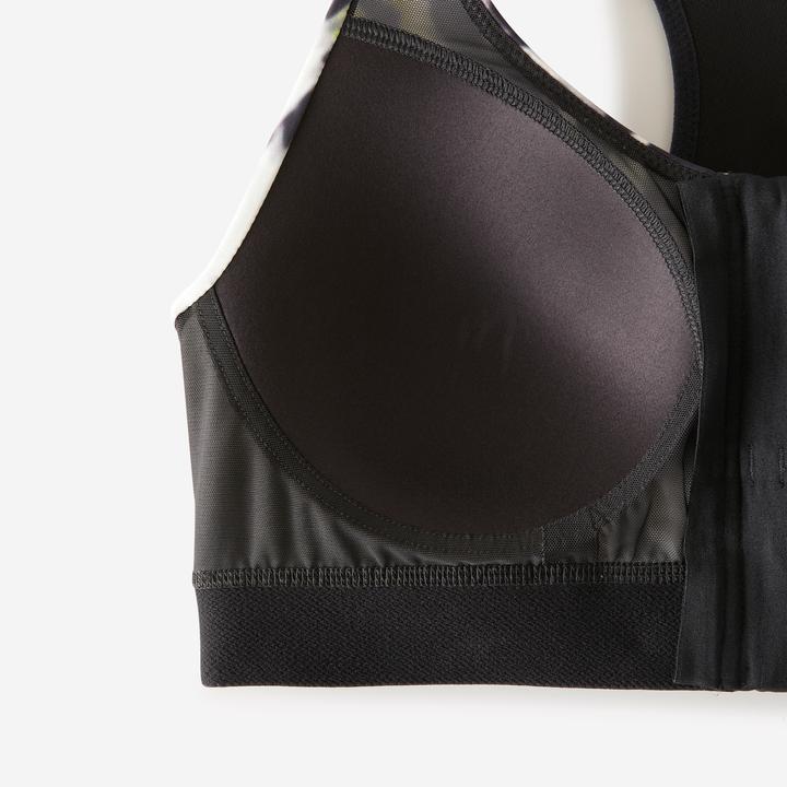 Image du produit Domyos Brassière zippée avec coques maintien fort Femme, Blanc et noir (XL)