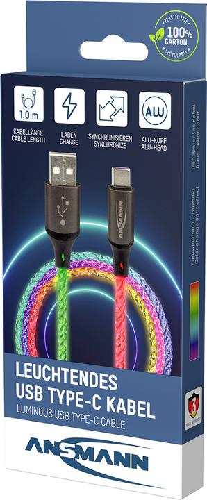 Image du produit Ansmann Câble USB-A / USB-C avec éclairage LED 100cm 1700-0158 (1 m, USB 3.0)