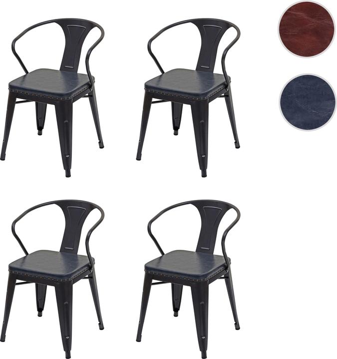 Produktbild Swisshandel24 4x Esszimmerstuhl HWC-H10d, Stuhl Küchenstuhl, Chesterfield Metall Kunstleder Industrial Gastronomie