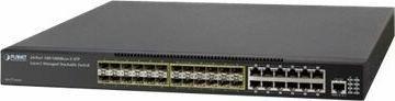 Produktbild Planet 24-Port 100/1000X SFP with 12-Port Shared 10/100/1000T and 4 Optional 10G slots Layer3 Stackable... (24 Ports)